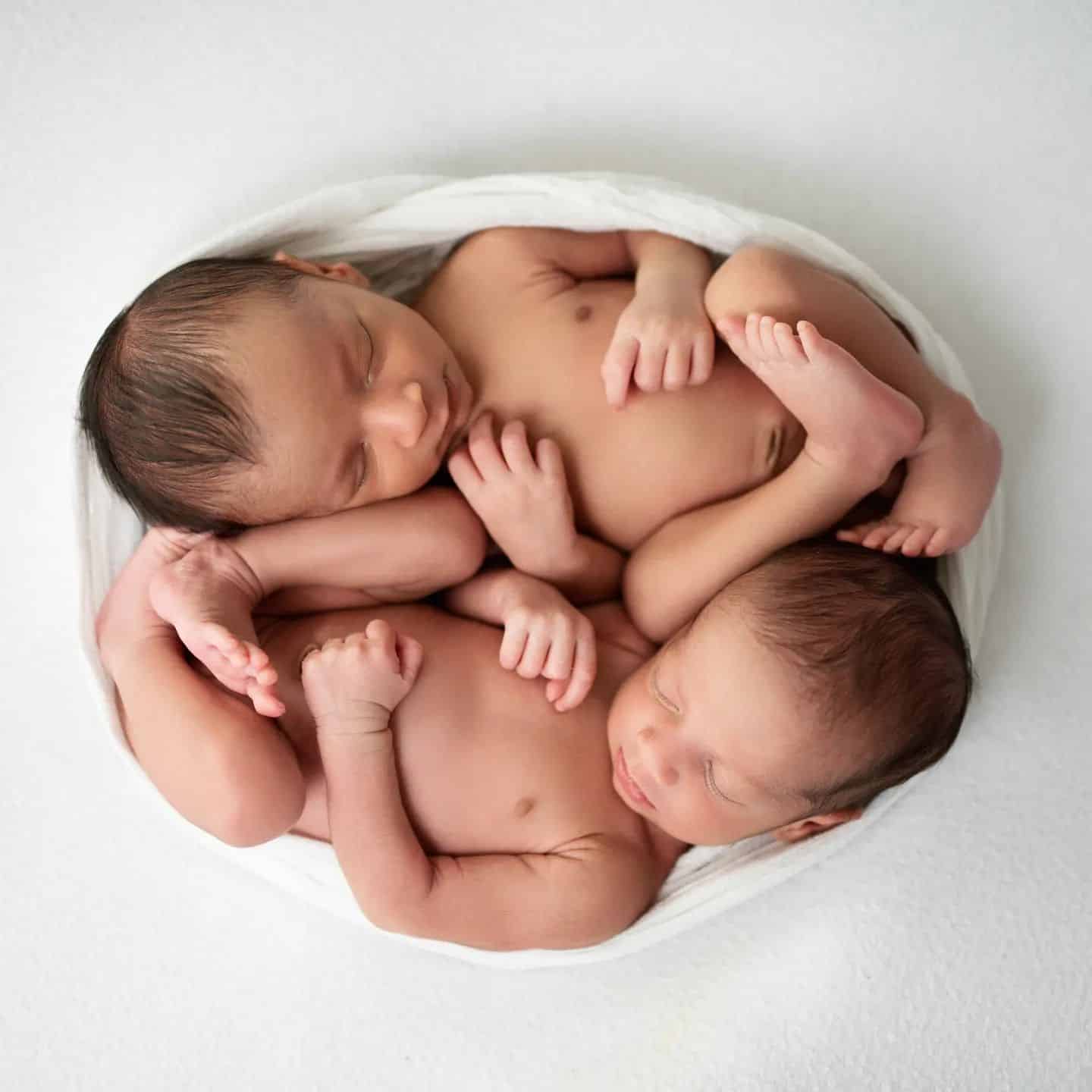 Studio newborn photography Toronto – close-up of sleeping newborn curled in peaceful pose